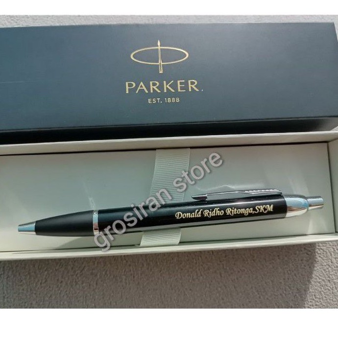 

pulpen Parker original hitam custom logo ukir grafir nama kado alat tulis