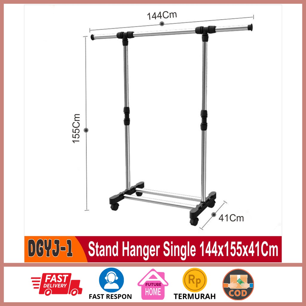 Stand Hanger Single Dgjy-1 portable Rak Serba Guna Dengan 4 Roda Jemuran Baju Lemari Gantung Serbaguna