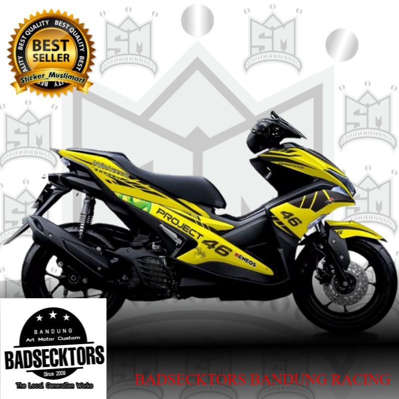 Decal Aerox 155 motif grafis hitam kuning keren