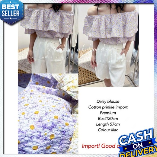 2863 Baju Atasan Blus Blouse Blose Kemeja Lengan Balon Rempel Polos Lebaran Hijab  Wanita Terbaru Ba