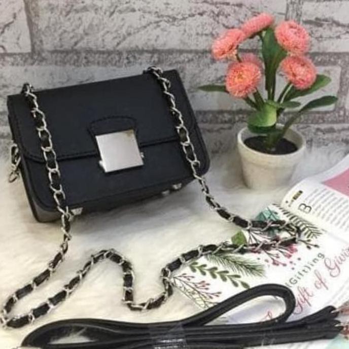 tas zara crossbody 2 strap original 100% soft pink - Hitam