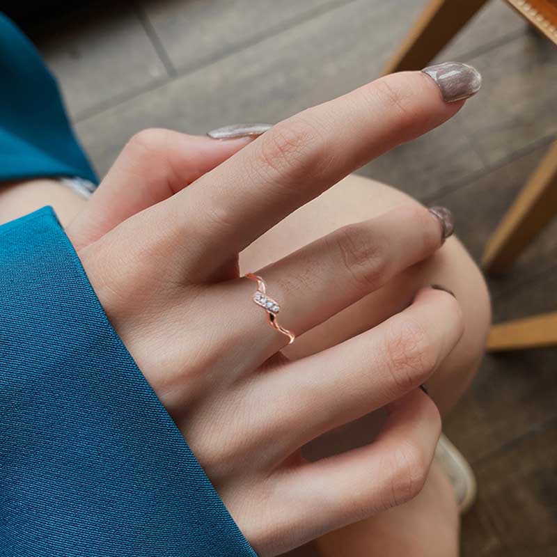 Gaya Korea Sederhana Rose Gold Cincin Berlian Perak S925 Perhiasan Fashion Wanita Kristal Zirkon Pertunangan Pernikahan Rings