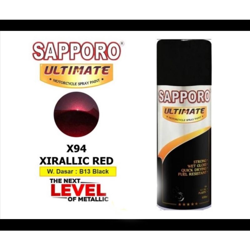 SAPPORO ULTIMATE CAT SEMPROT SPRAY PAINT WARNA MERAH METALLIC X94 XIRALLIC RED saporo tahan bensin b