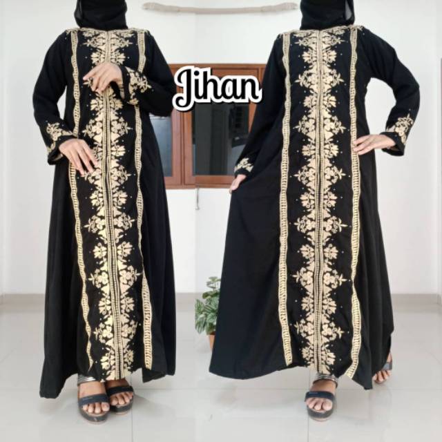 Abaya bordir jihan gamis hitam busana muslim