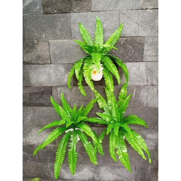 (COD) HIASAN DINDING DAUN PAKIS HIAS BESAR + POT DINDING TANAMAN ARTIFICIAL