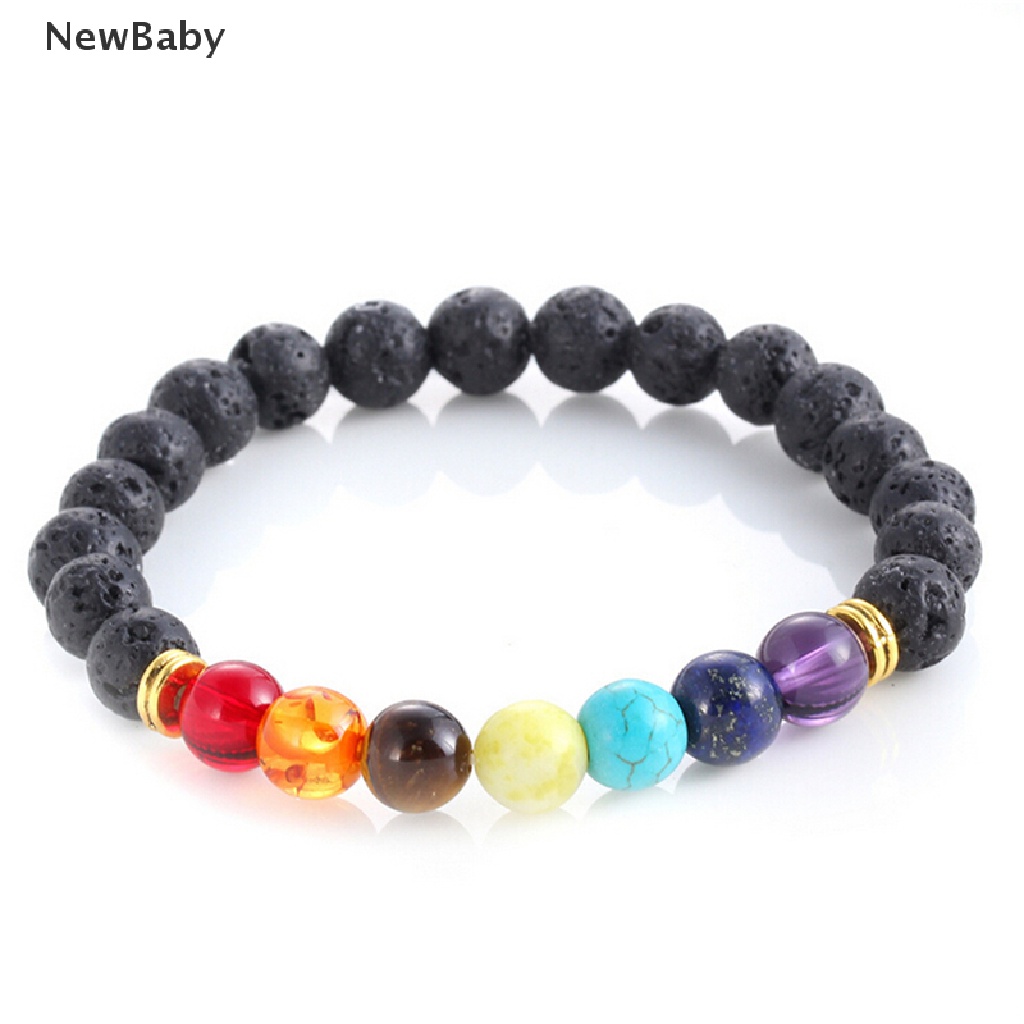 NewBaby 1x Hot Women 7 Gemstone Chakra Lava Rock Stone Prayer Reiki Bead Bracelet Bangle ID