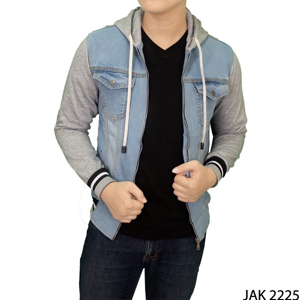 Jaket Jeans Hoodie Fleece Jeans – Flece Biru Muda – JAK 2225