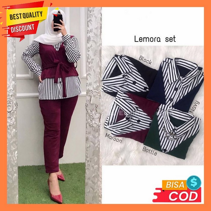 Sauna.Fashion / Baju Setelan One Set Wanita Terbaru 2021 Kekinian Ootd Lemora Set / Baju Muslim Wani