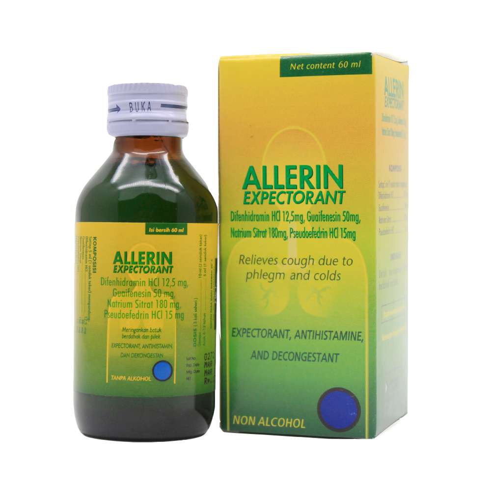 ALLERIN Expectorant 120ml Syrup 60ML Obat Batuk Pilek Sirup Alerin