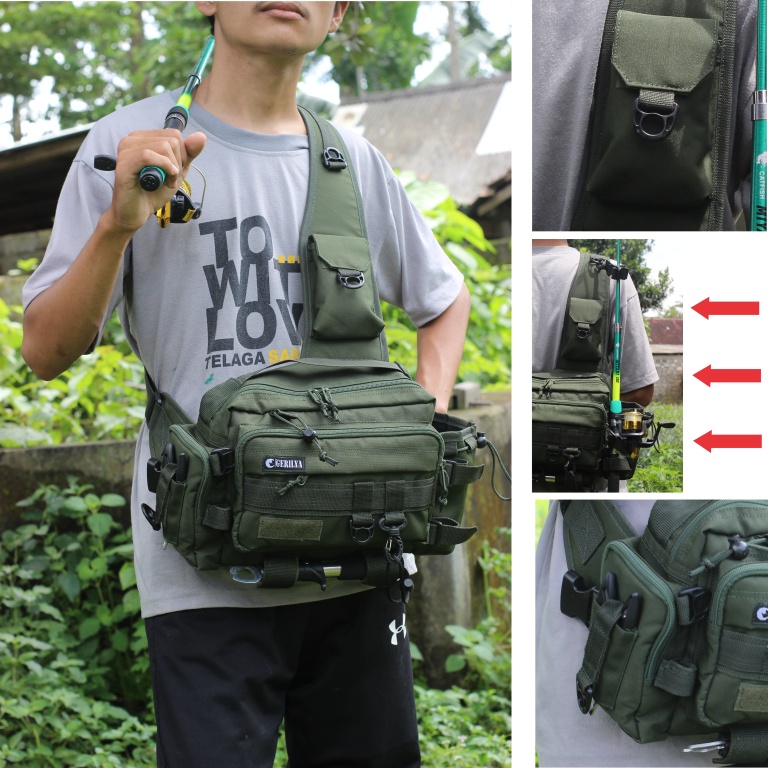 Tas Pancing  Selempang Tactical ARMY Multifungsi Fishing Bag Outdoors Tas Pria GERILYA M99-2