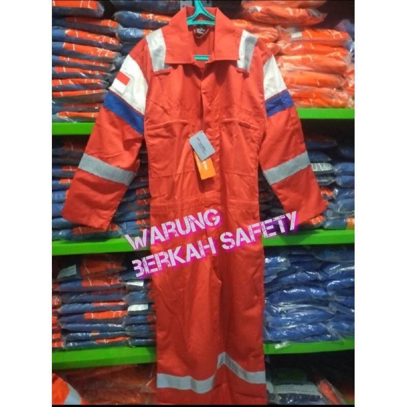werpack / coverall Nomex Dupont merah list putih biru