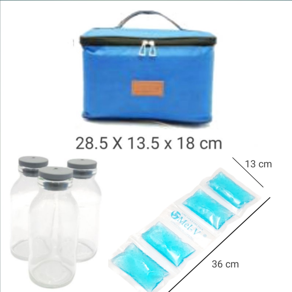 COOLER BAG AVIACELLO FULL FOIL +  BLUE ICE GEL line + 3 botol asi 100ml (ACL68)