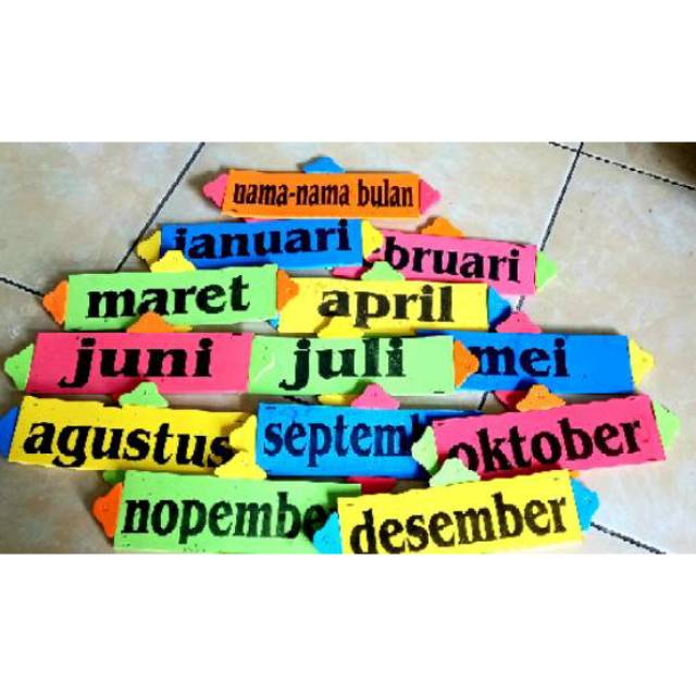 Hiasan dinding / Hiasan kelas / Nama bulan Nasional - APE PAUD TK ,ANAK TK / HIASAN RUANG