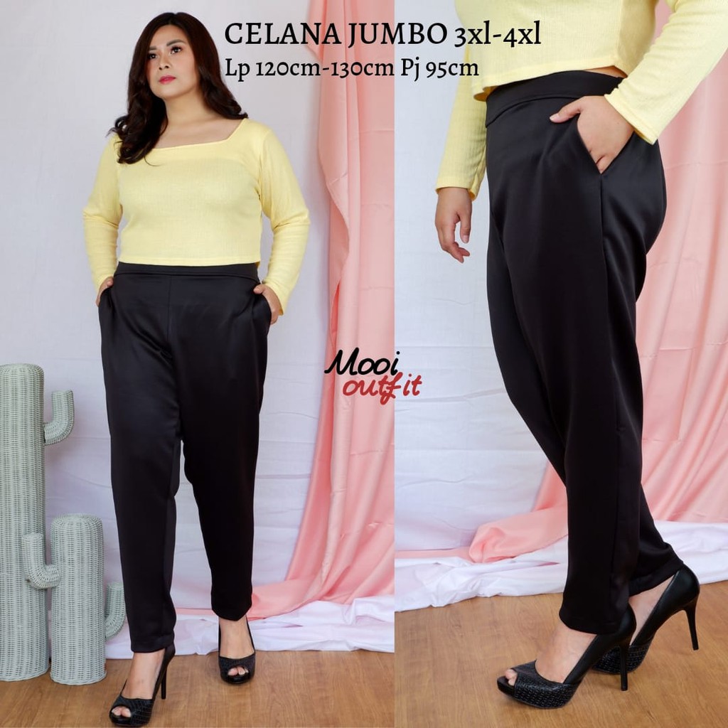 Mooi Outfit - Celana Wanita Kekinian jumbo Terbaru Bahan Scuba Premium Tebal Melar Pinggang Karet Bb 100kg 3xl 4xl