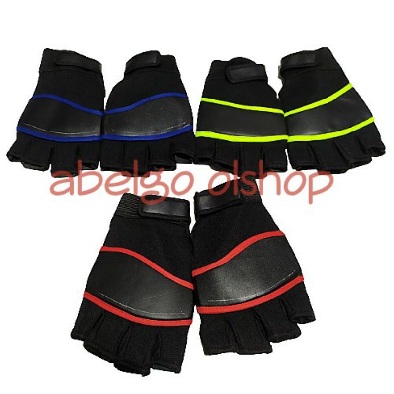 sarung tangan motor buntung model saku list warna