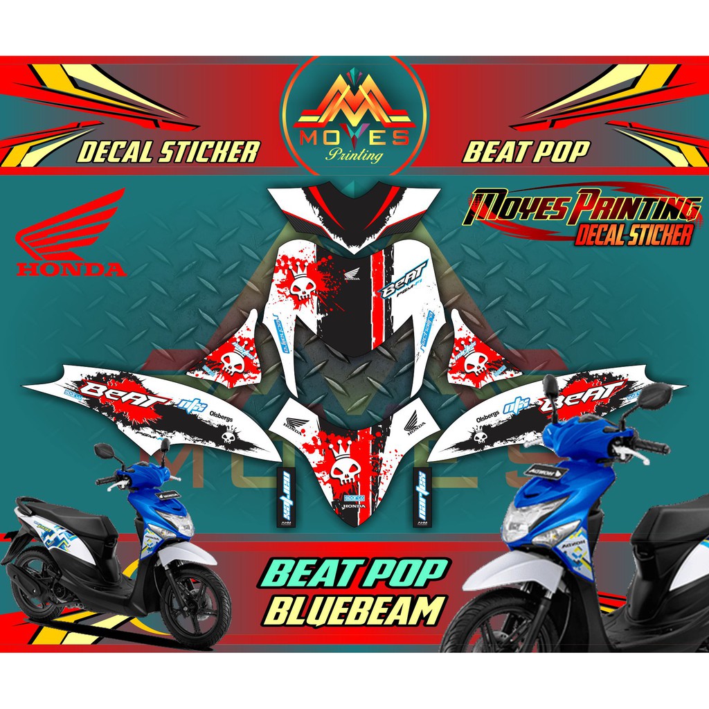 Decal Beat Striping Beat Pop Sticker Honda Beat Pop Motif Bluebeam