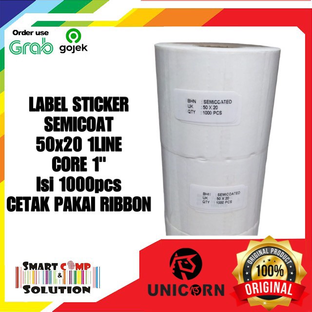 Kertas Label Barcode Semicoated 50x20 isi 1000pcs 1line core 1''