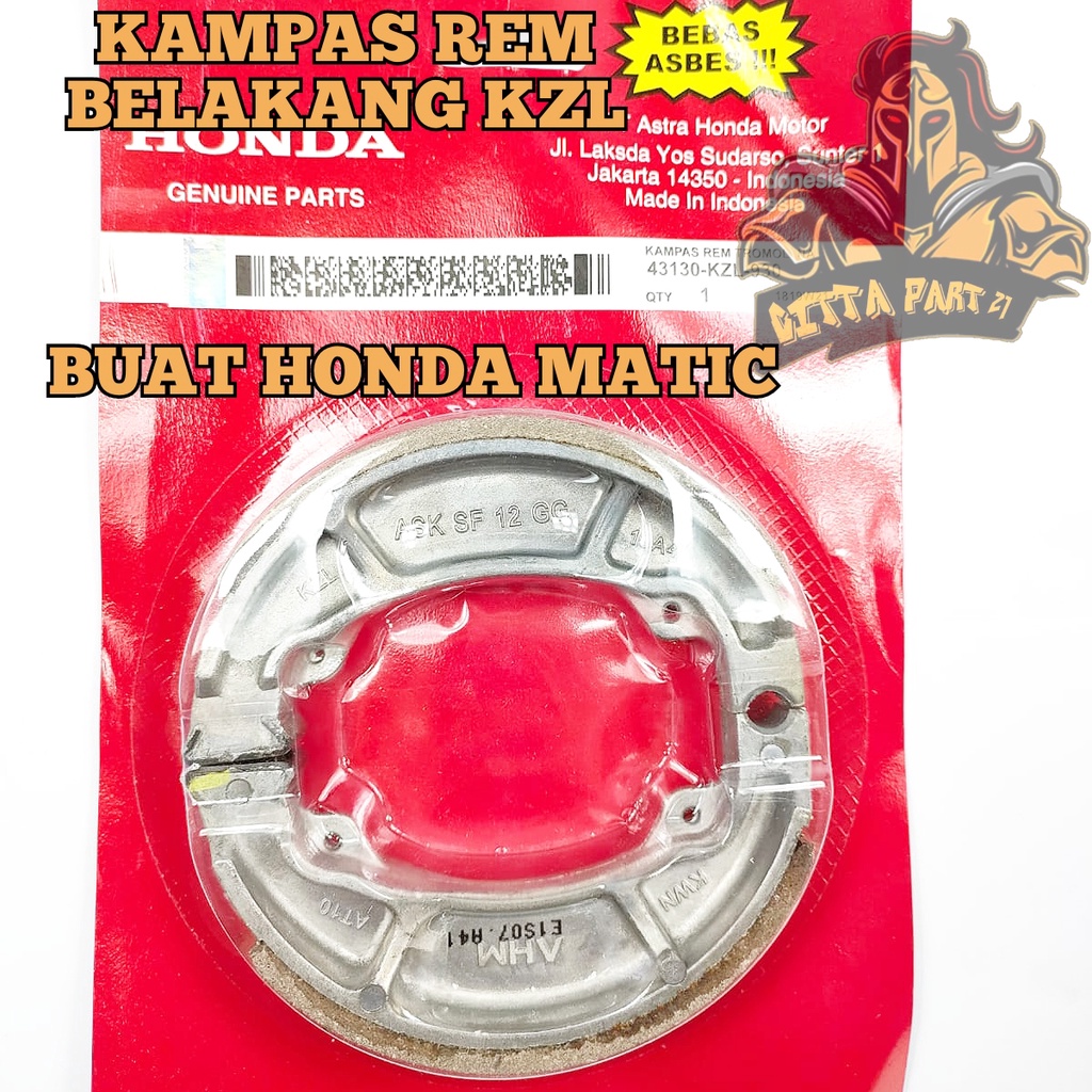 KAMPAS REM TROMOL BELAKANG HONDA KZL KUALITAS ASLI ORIGINAL HONDA AHM PRESISI TIDAK SELIP TIDAK BUNYI AWET DAN DIJAMIN MANTAP / KAMPAS REM BEAT / KAMPAS REM VARI0 / KAMPAS REM SCOOPY / KAMPAS REM SPACY