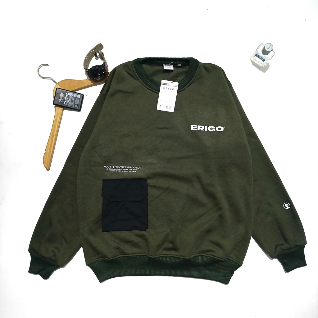 Dz97 Sweater Crewneck Pria Distro Grafity Sweter Switer Crewnek CN Crowneck Cowok Cewek Wanita Tebal-pocket army
