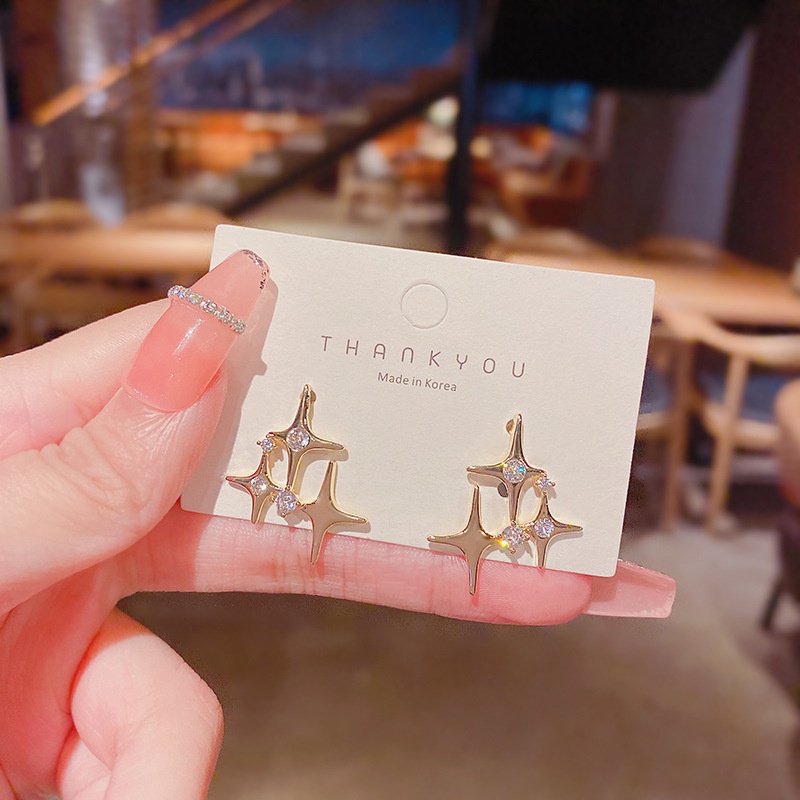 Anting Stud Desain Bintang Bahan S925 Silver Needle Aksen Zirkon