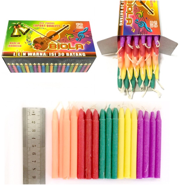 Lilin Kecil Warna Biola ( Harga per pak isi 30pcs) / Lilin Biola SP 1 isi 18pcs / Lilin Biola SP 2 isi 12pcs / Lilin Pelangi Murah/ lilin natal warna warni