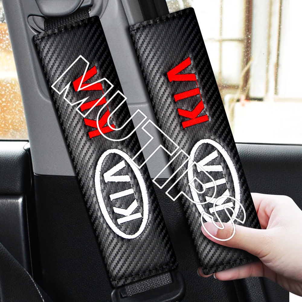 Kia 2pcs Cover Sabuk Pengaman Mobil Bahan Serat Karbon Untuk Carnival Picanto Rio K5 K3 Cerato Sorento Sportage