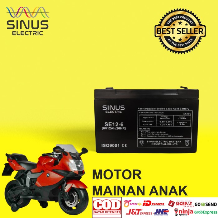 Aki Mainan Motor Anak 6V 12Ah Aki Motor Mainan Anak VRLA SINUS MS7-6
