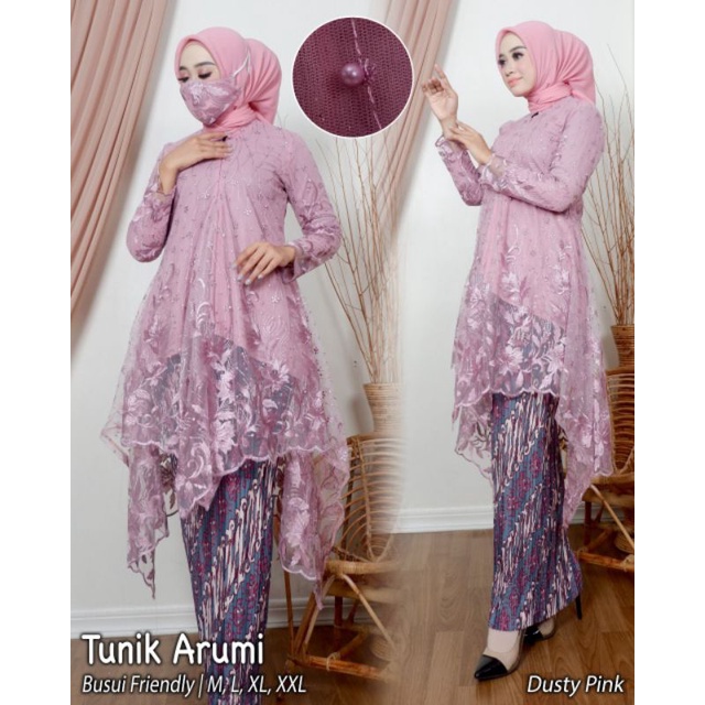 TUNIK ARUMI TULLE | BAHAN TILLE BORDIR MUTIARA | KEBAYA MODERN | BAJU PESTA | BAJU WISUDA | KODE ADK