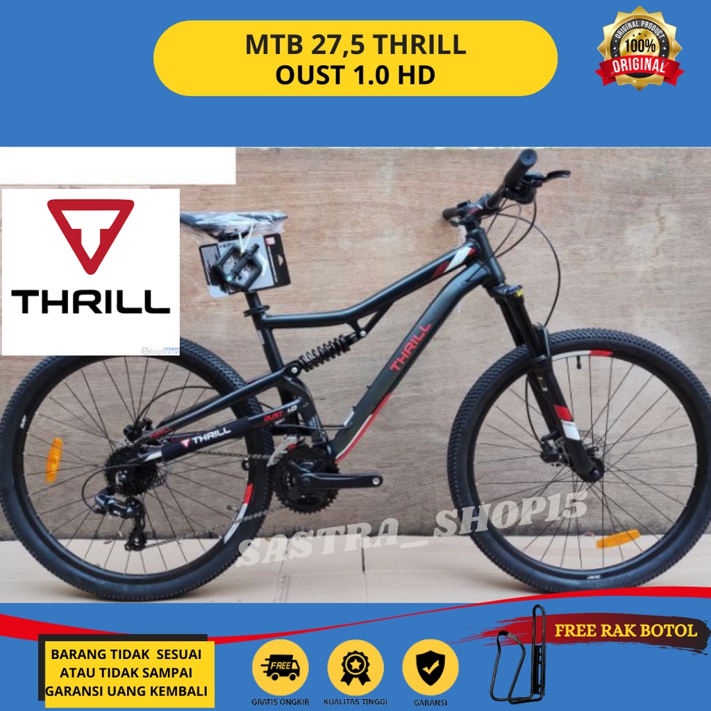 PROMO !! Sepeda Gunung MTB 27.5 Inch THRILL OUST 1.0 New Alloy 3x8 Speed Rem Hydraulic Full Suspensi