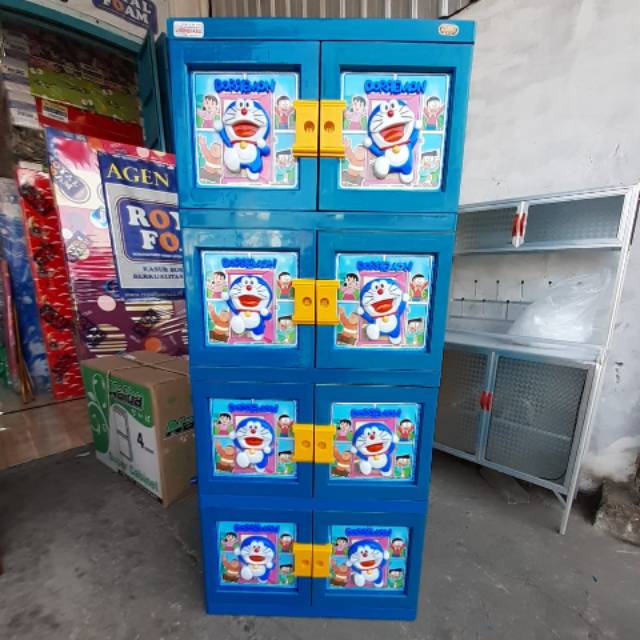 Lemari plastik 4 susun 4 pintu dorameon biru merk Naiba