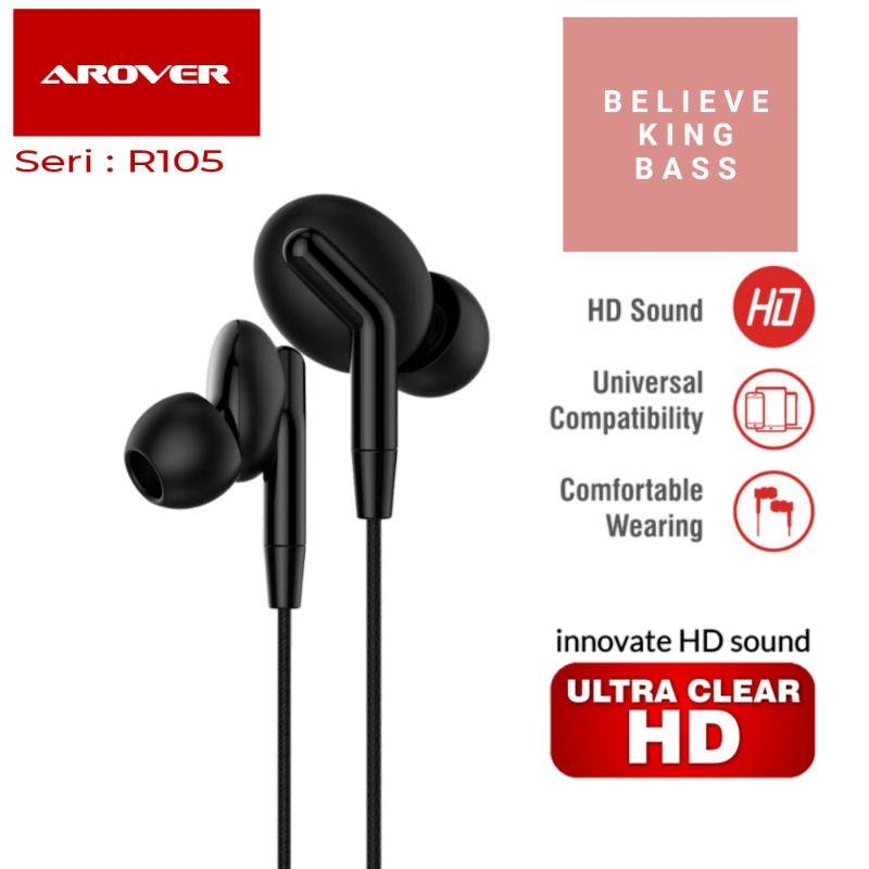 AROVER R105 Earphone Headset In Ear KING BASS Class Grade AAA - Garansi