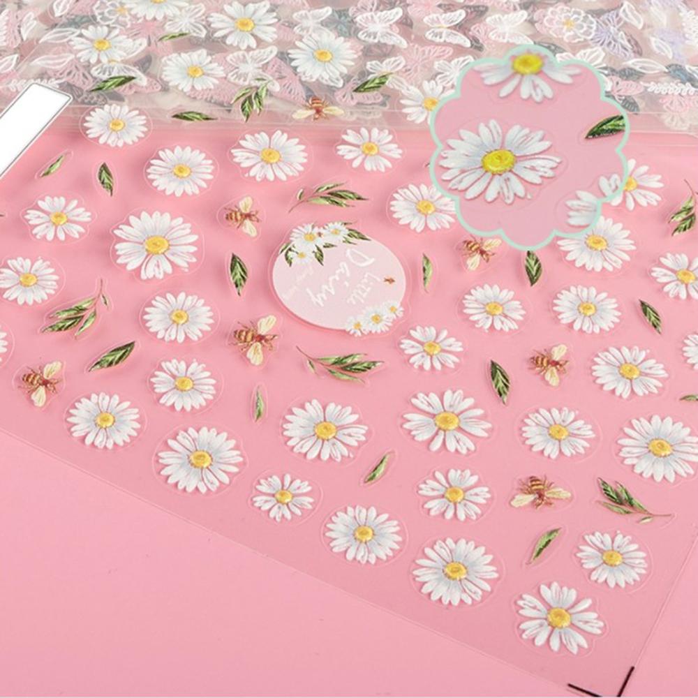 Agustin 5D Timbul Stiker Kuku Kupu-Kupu 1PC Decals Manicure Aksesoris Daisy Kecil Nail Art Sticker