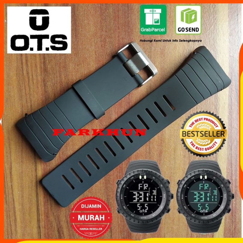 STRAP OTS 5007 TERMURAH BAND TALI JAM TANGAN KALEP T5007G O.T.S RUBBER BLACK KARET HITAM CAKEP