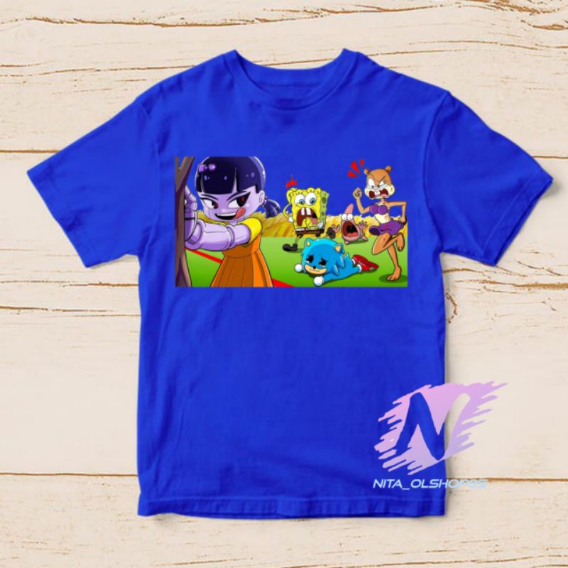 baju kaos anak Spongebob squid game terbaru