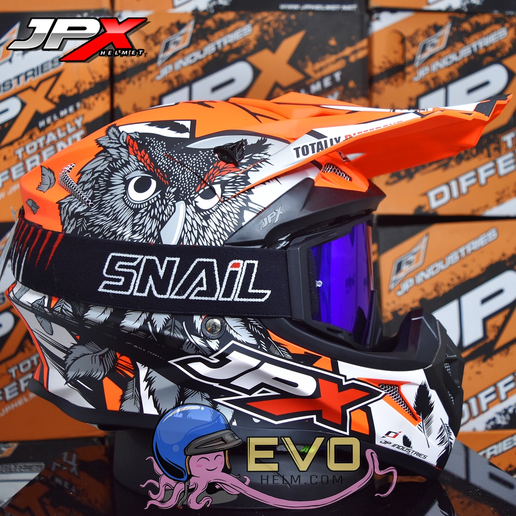 HELM JPX CROSS_FOX1 X13 - FLUO RED DOFF + GOOGLE SNAIL (ONGKIR 2 KG) JPX X13 ORANGE STABILO HELM CROSS JPX MOTIF OWL BURUNG HANTU JPX STABILO