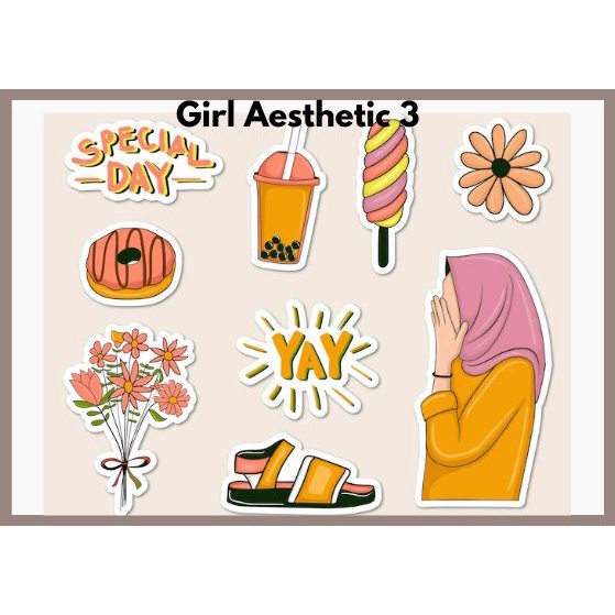 Sticker Girl Hijab Aesthetic Stiker HP/Laptop Tumblr Doodle Murah Lucu