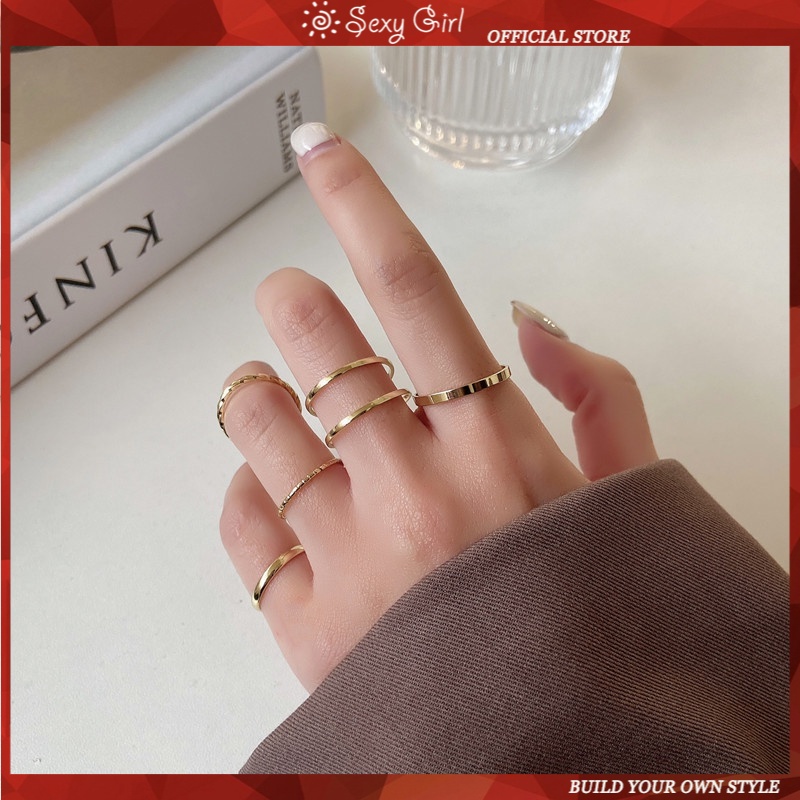 5 pcs/set South Korea New Simple Personality Niche Design Cold Wind Ring Fashion Accessories Sexy Girl Jewelry