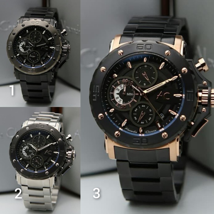 Jam Tangan Pria Alexandre Christie AC-9205 Black gold Original - silver hitam