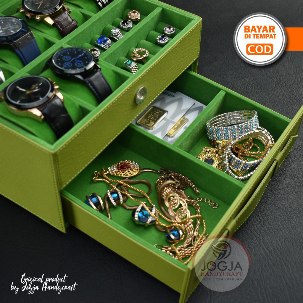 Kotak Tempat Jam Tangan Jumbo isi 6 mix Tempat Perhiasan Susun Green