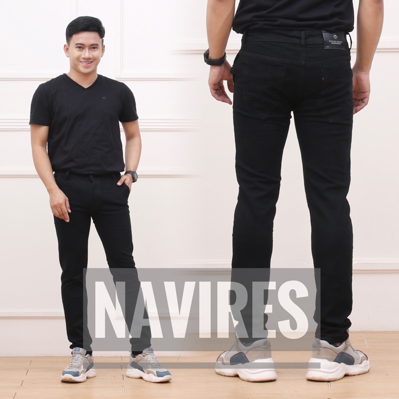 Celana jeans pria panjang slim fit skiny hitam pensil reguler jumbo