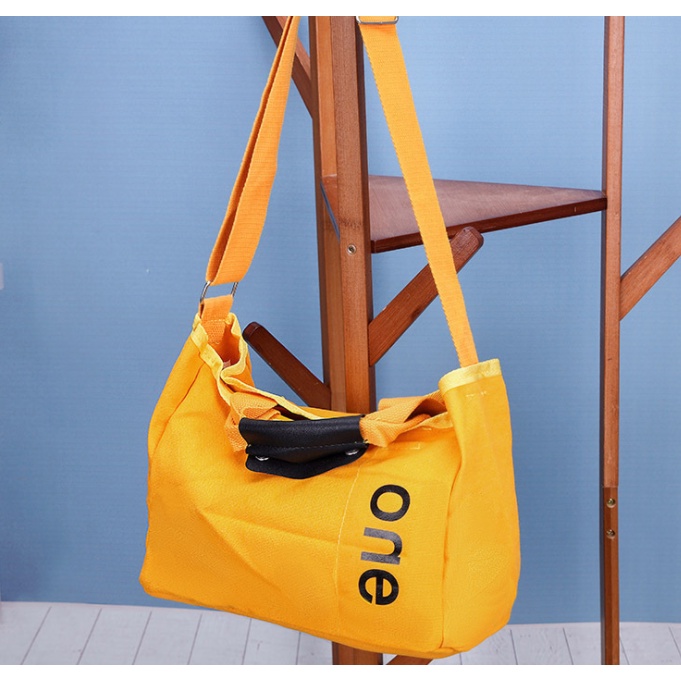 TM-85 tas selempang canvas simple kuning mustard kampus sekolah import korea jepang