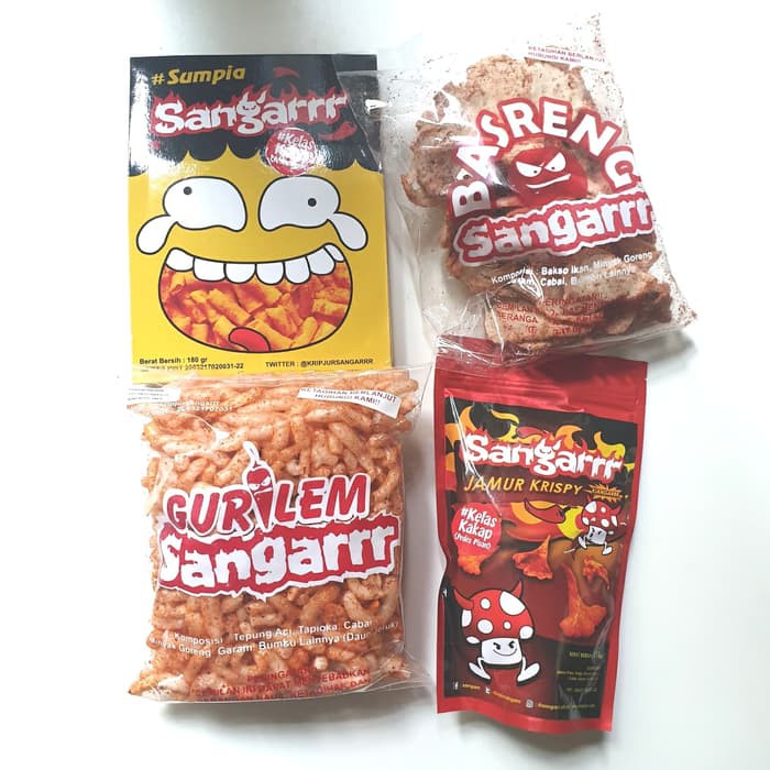 

Paket Keripik Sangarrr Pedas Gila Khas Bandung Gurilem Basreng Sump