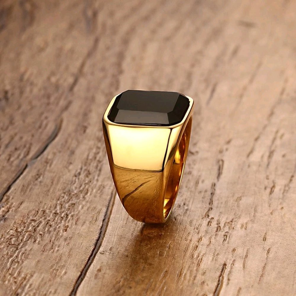 Cincin Pria Gold Emas Titanium Pria Black Onyx 46