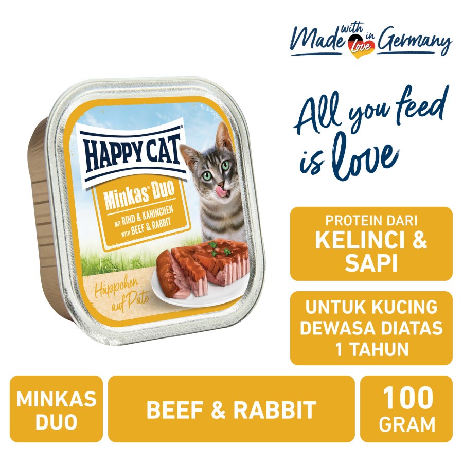 Happy Cat Minkas Duo Makanan Kucing Basah Daging Sapi dan Kelinci