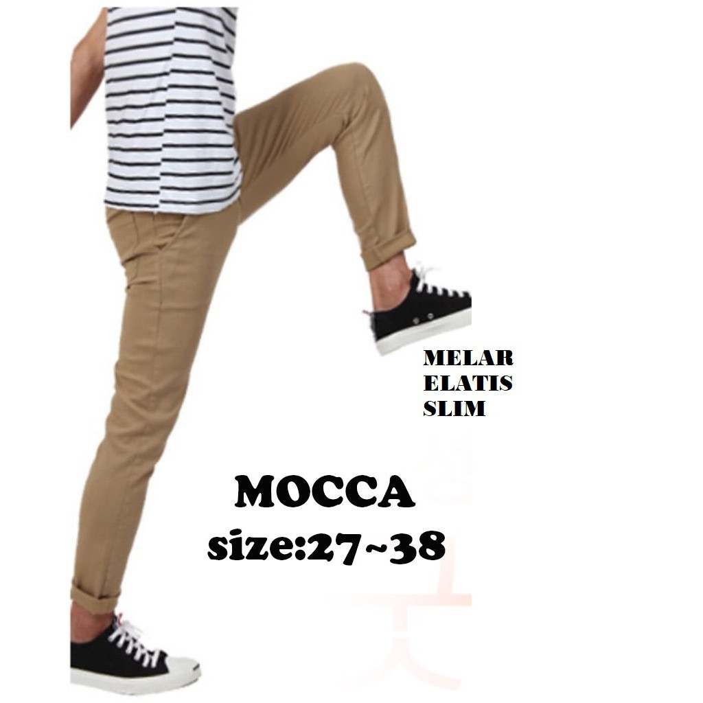 CELANA Pria SLIMFIT Panjang chino KERJA HARIAN HITAM MOCCA ABU GREY KREAM CREAM Sz 27 - 38