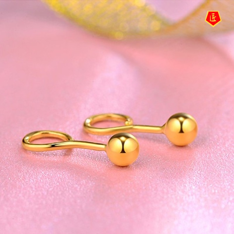 [Ready Stock]Gold Bean Simple Stylish Glossy Earrings