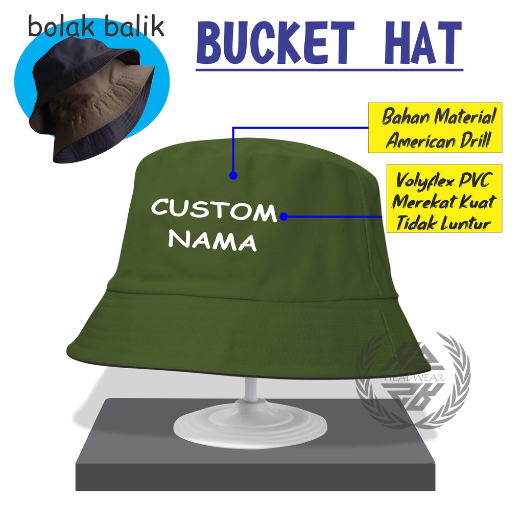 Bucket Hat Custom Nama Bucket Untuk Laki Perempuan Harga Murah