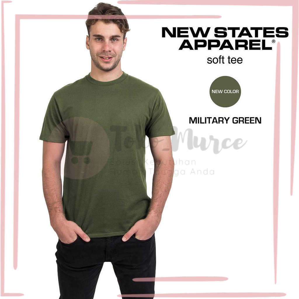 Kaos Polos Pria New States Apparel Military Green | Kaos Polos Hijau Militer