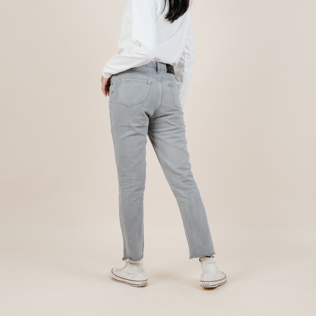 Bunbe - Highwaist Boyfriend Jeans Underhole Jenifer Lawrance | Light Gray