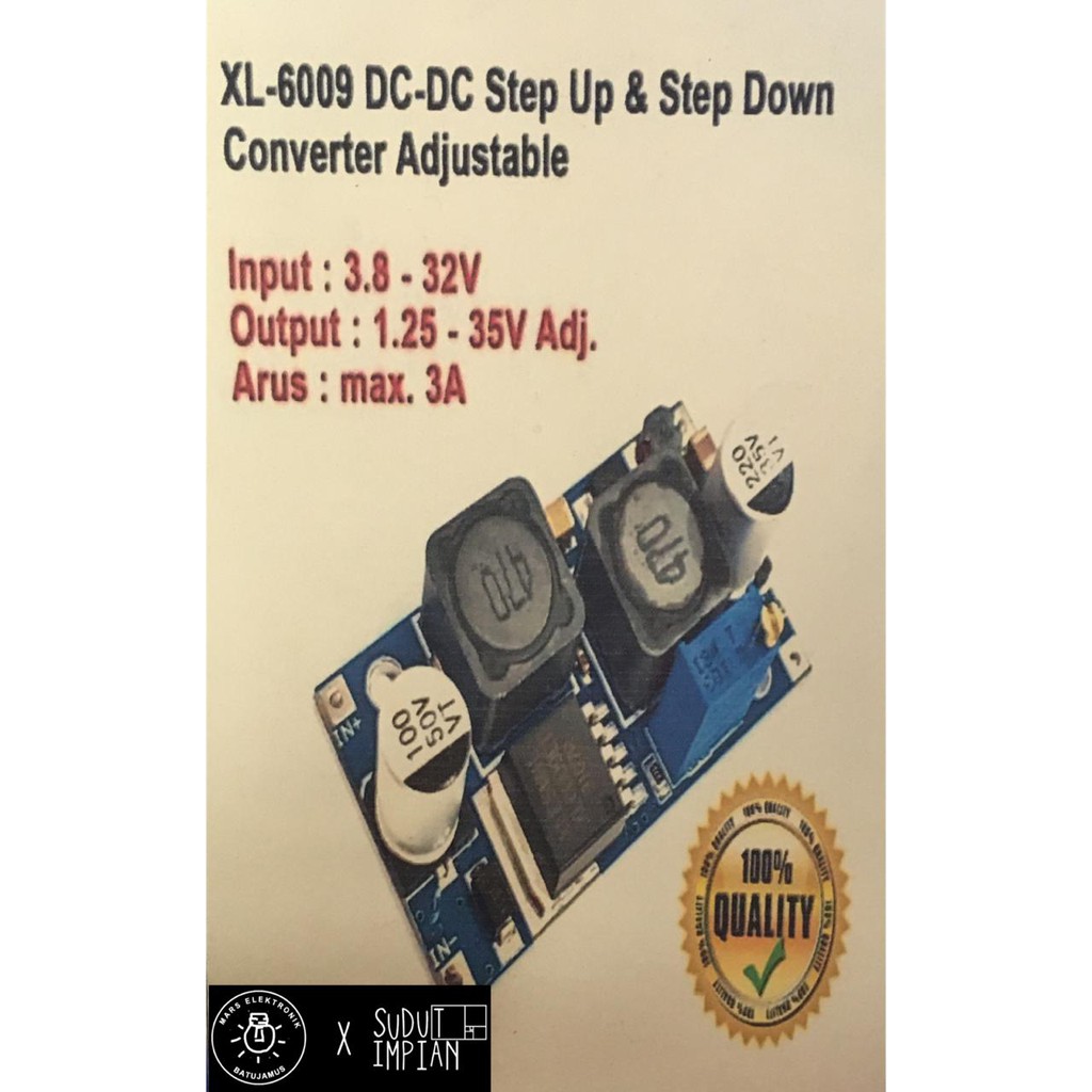 XL6009 DC-DC ADJUSTABLE STEP UP POWER SUPPLY Modul step up/penaik tegangan dari input DC 3.5V s/d 18